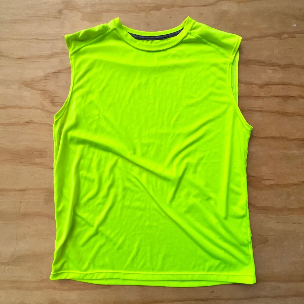 Layer 8 Performance Mens Sleeveless Shirt Neon Lime Green Quick Dry Large